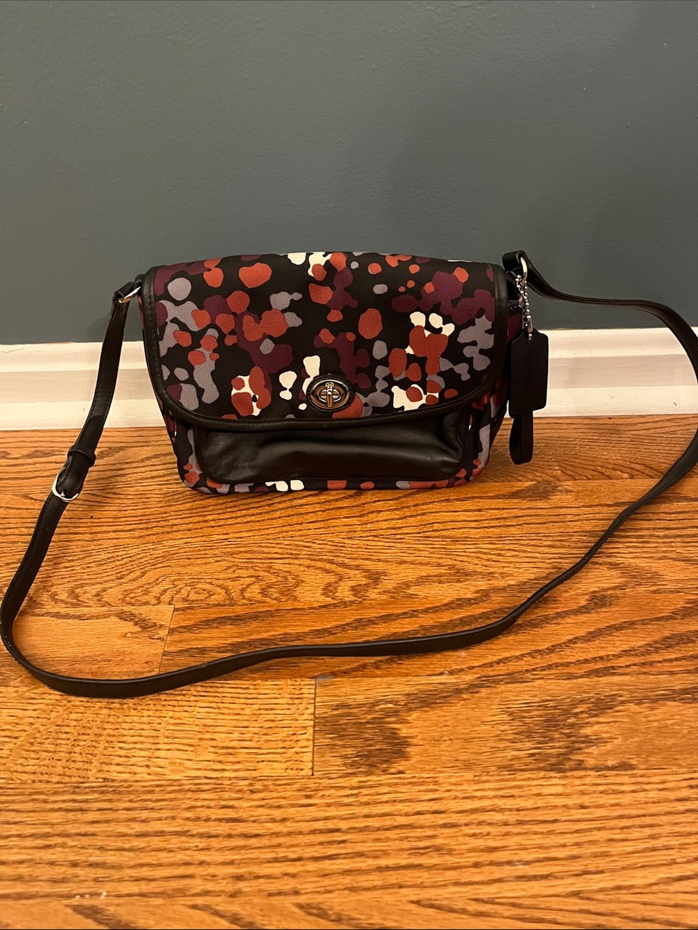 COACH F33333 Park Splatter Print Violet Flap Bag with COA